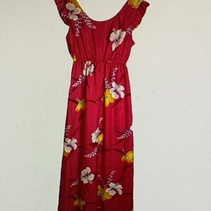 Vintage Red Floral Dress with Yellow and White Accents